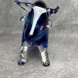 Vintage Murano Glass Bull Large Figurine Blue 9 x 6