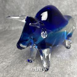 Vintage Murano Glass Bull Large Figurine Blue 9 x 6