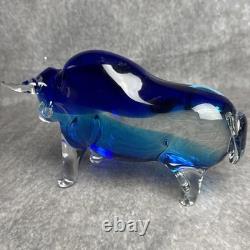 Vintage Murano Glass Bull Large Figurine Blue 9 x 6