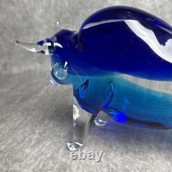 Vintage Murano Glass Bull Large Figurine Blue 9 x 6