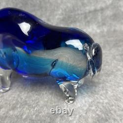 Vintage Murano Glass Bull Large Figurine Blue 9 x 6