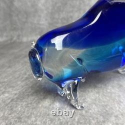 Vintage Murano Glass Bull Large Figurine Blue 9 x 6