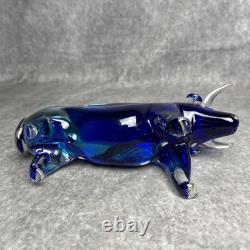 Vintage Murano Glass Bull Large Figurine Blue 9 x 6