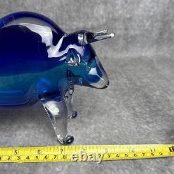 Vintage Murano Glass Bull Large Figurine Blue 9 x 6