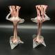 Vintage Murano Glass Candlesticks Pair Pink Red Swirl Hand Blown 9
