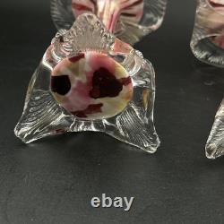 Vintage Murano Glass Candlesticks Pair Pink Red Swirl Hand Blown 9