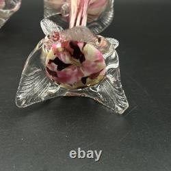 Vintage Murano Glass Candlesticks Pair Pink Red Swirl Hand Blown 9