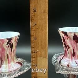 Vintage Murano Glass Candlesticks Pair Pink Red Swirl Hand Blown 9
