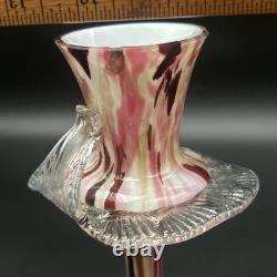 Vintage Murano Glass Candlesticks Pair Pink Red Swirl Hand Blown 9