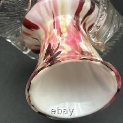 Vintage Murano Glass Candlesticks Pair Pink Red Swirl Hand Blown 9