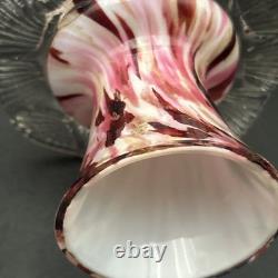 Vintage Murano Glass Candlesticks Pair Pink Red Swirl Hand Blown 9