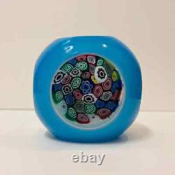 Vintage Murano Glass Cased Faceted Millefiori Cube Paperweight-Silver-Exc Cond