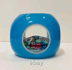 Vintage Murano Glass Cased Faceted Millefiori Cube Paperweight-Silver-Exc Cond