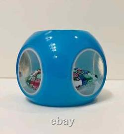 Vintage Murano Glass Cased Faceted Millefiori Cube Paperweight-Silver-Exc Cond