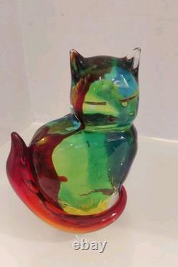 Vintage Murano Glass Cat Paperweight Sculpture Mario Costantini Italy 8 1/4