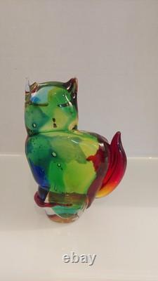 Vintage Murano Glass Cat Paperweight Sculpture Mario Costantini Italy 8 1/4