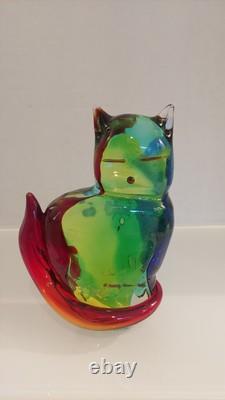 Vintage Murano Glass Cat Paperweight Sculpture Mario Costantini Italy 8 1/4