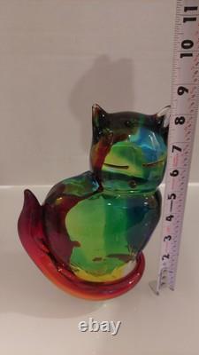 Vintage Murano Glass Cat Paperweight Sculpture Mario Costantini Italy 8 1/4