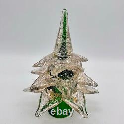 Vintage Murano Glass Christmas Tree Green Gold And Silver Flakes 9 Heavy Signed