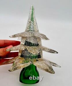 Vintage Murano Glass Christmas Tree Green Gold And Silver Flakes 9 Heavy Signed