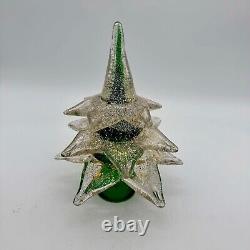 Vintage Murano Glass Christmas Tree Green Gold And Silver Flakes 9 Heavy Signed