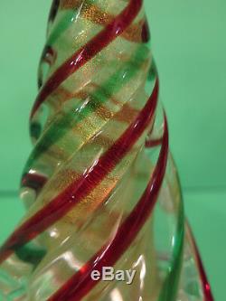 Vintage Murano Glass Christmas Tree Red Green Swirl on Branches Gold Flecks