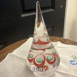 Vintage Murano Glass Christmas Tree Red Green White Inside 3 x 6.25