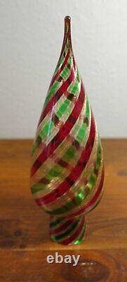 Vintage Murano Glass Christmas Tree Topper Venetian Glass Red Green Stripes. 1C