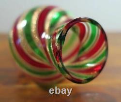 Vintage Murano Glass Christmas Tree Topper Venetian Glass Red Green Stripes. 1C