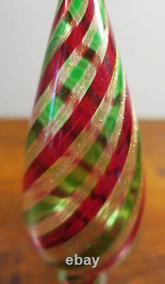 Vintage Murano Glass Christmas Tree Topper Venetian Glass Red Green Stripes. 1C