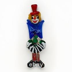 Vintage Murano Glass Clown Figurine Red Hat Accordion Musical Decor Collectible