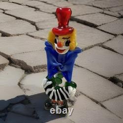 Vintage Murano Glass Clown Figurine Red Hat Accordion Musical Decor Collectible