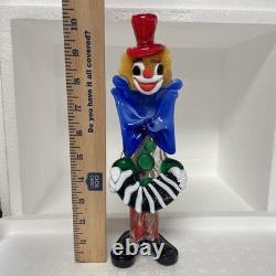 Vintage Murano Glass Clown Figurine Red Hat Accordion Musical Decor Collectible