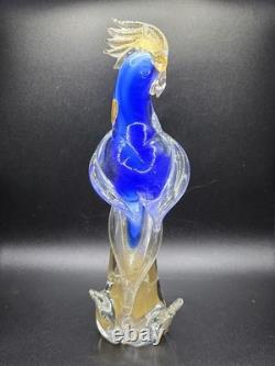 Vintage Murano Glass Cockatoo Parrot Sculpture Blue & Gold Italy 10 read