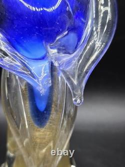 Vintage Murano Glass Cockatoo Parrot Sculpture Blue & Gold Italy 10 read