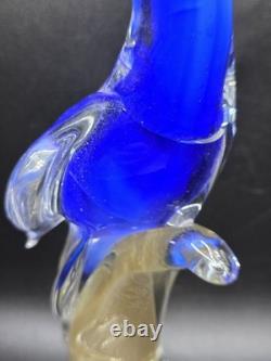 Vintage Murano Glass Cockatoo Parrot Sculpture Blue & Gold Italy 10 read