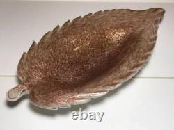 Vintage Murano Glass Copper Aventurine Leaf Shaped Dish
