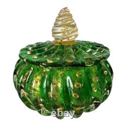 Vintage Murano Glass Cordonato d'Oro Green & Gold Lidded Dresser Box