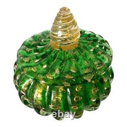 Vintage Murano Glass Cordonato d'Oro Green & Gold Lidded Dresser Box
