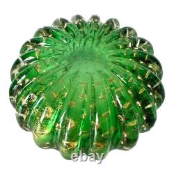 Vintage Murano Glass Cordonato d'Oro Green & Gold Lidded Dresser Box