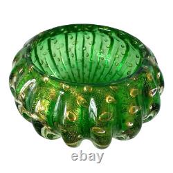 Vintage Murano Glass Cordonato d'Oro Green & Gold Lidded Dresser Box
