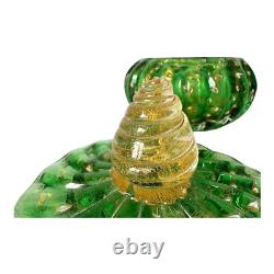Vintage Murano Glass Cordonato d'Oro Green & Gold Lidded Dresser Box