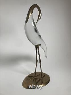 Vintage Murano Glass Crane Bird Brass Sculpture Italy MCM Large Version -Bojola