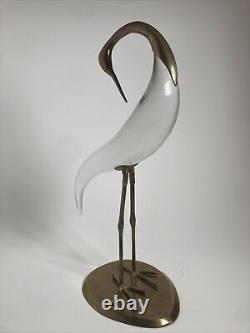 Vintage Murano Glass Crane Bird Brass Sculpture Italy MCM Large Version -Bojola