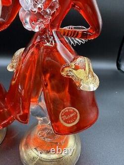 Vintage Murano Glass Crimson Red & Aventurine Goldoni Couple With Original Sticker