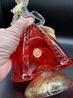 Vintage Murano Glass Crimson Red & Aventurine Goldoni Couple With Original Sticker
