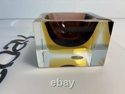 Vintage Murano Glass Cube Bowl Dish Tray Art Glass Made In Italy
