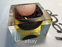 Vintage Murano Glass Cube Bowl Dish Tray Art Glass Made In Italy