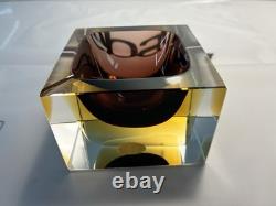 Vintage Murano Glass Cube Bowl Dish Tray Art Glass Made In Italy