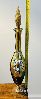 Vintage Murano Glass Decanter & 5 Wine Liquor Glasses 24K Gold Leaf Gorgeous